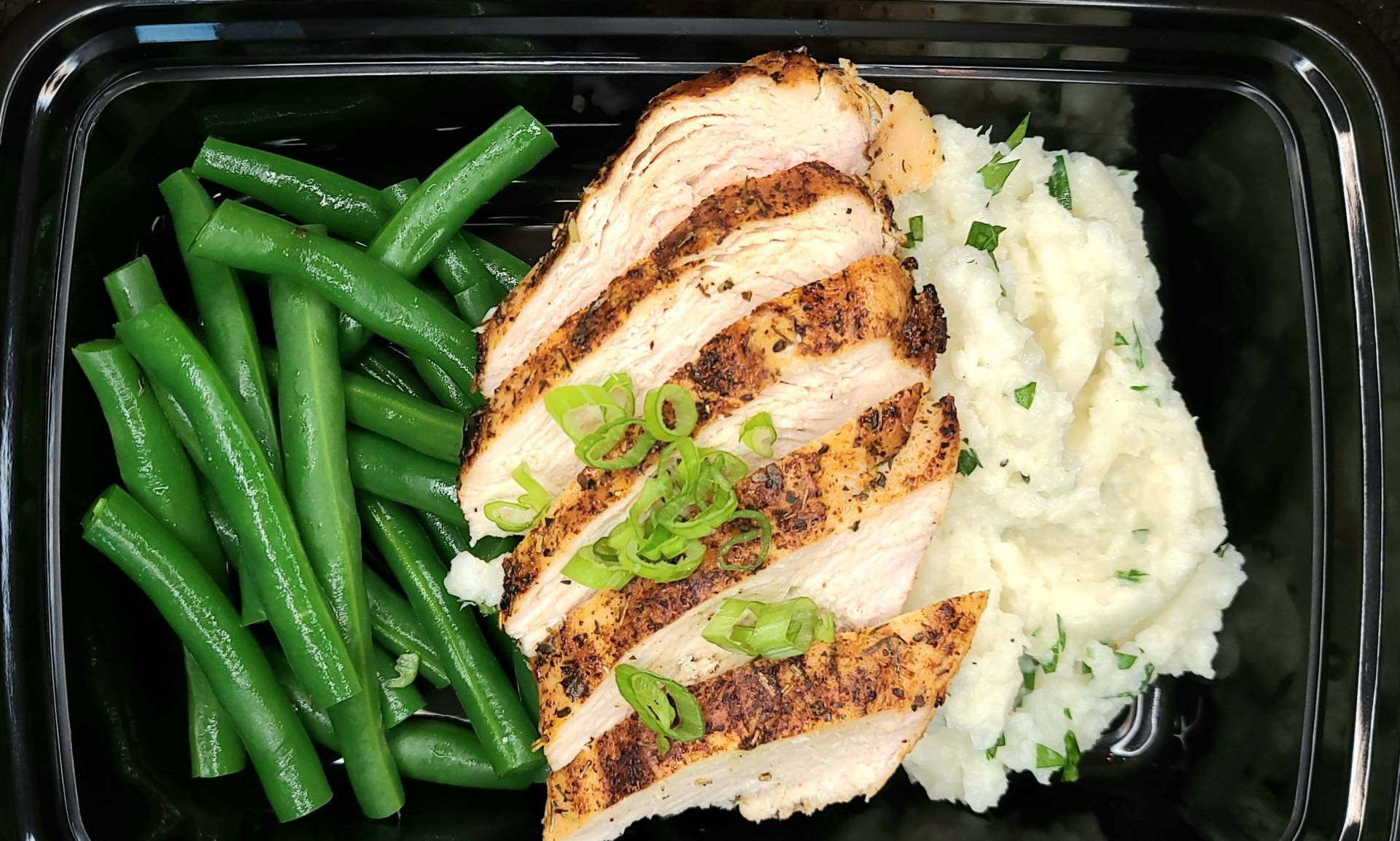 KETO Grilled Chicken with Herbed Butter, Mashed Cauliflower and Green Beans