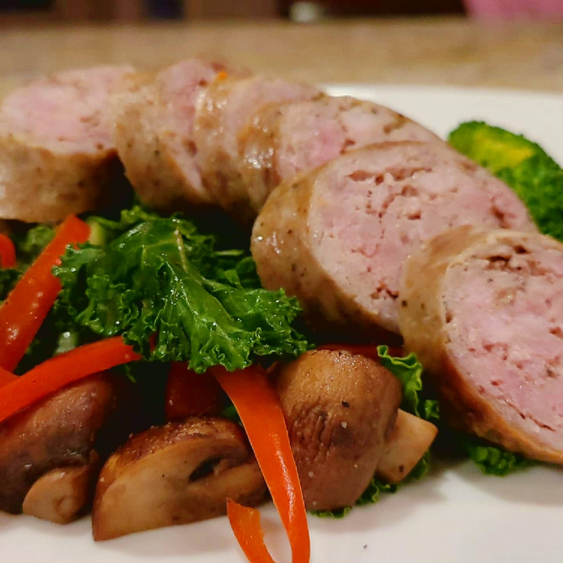 KETO Pork Sausage with Kraut and CriminiBroccoli Saute